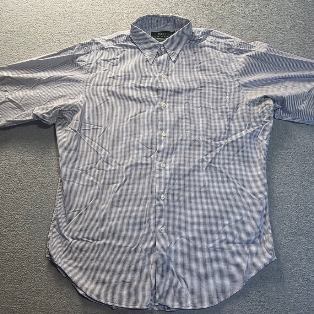 Lauren Ralph Lauren Button Down Shirt Mens 17 34/35 Blue Check 100% Cotton Fit